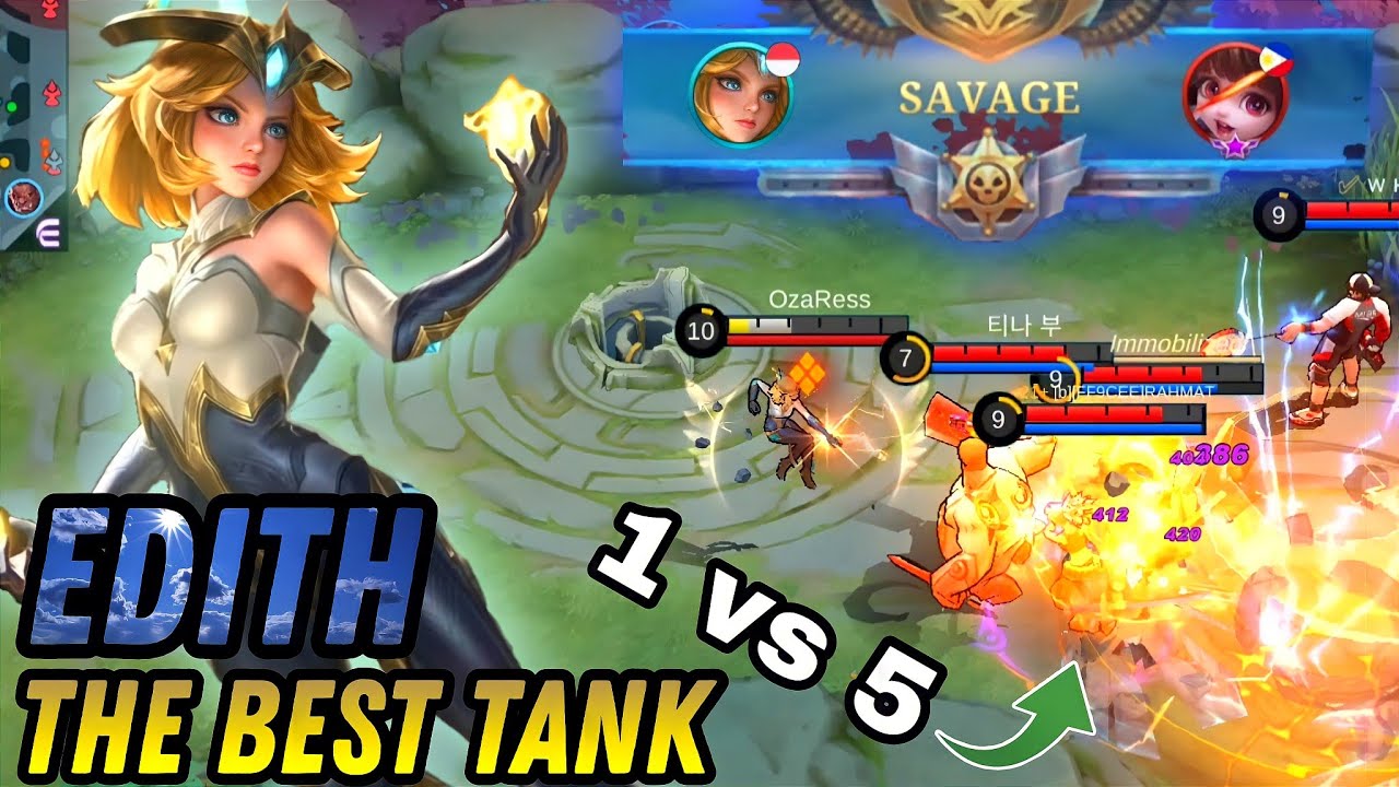 New Hero Edith Invincible Tank 1vs5 SAVAGE - Mobile Legends Bang Bang