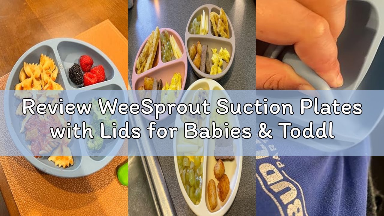 Review WeeSprout Suction Plates with Lids for Babies & Toddlers - 100% Silicone, Dinnerware Stays Pu