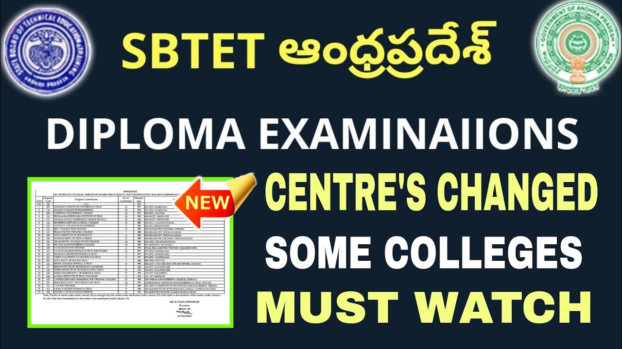 AP DIPLOMA EXAMINATION CENTRE'S CHANGED | MERGING SBTET NOTIFICATION 2021