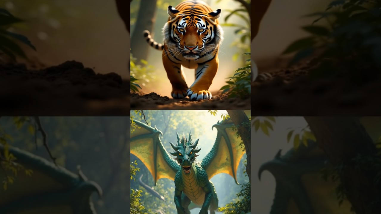 Tiger vs Dragon vs ( Lion , Bear , Rhino , Mandril , Elephant ) Epic Battle