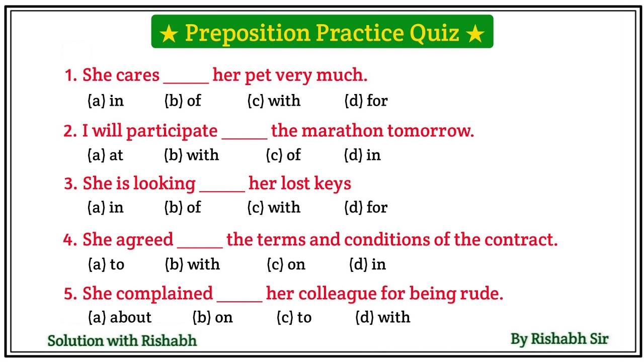Preposition objective questions | Preposition in english grammar | Prepositions practice exercises