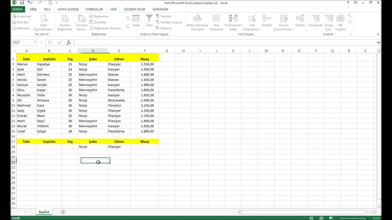 Office  Excel Sıralama ve Filtreleme , Excel Gelişmiş Filtreleme nasıl Kullanılır
