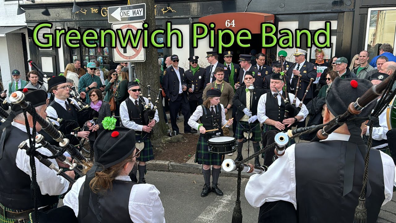 Greenwich Pipe Band playing outside the Ginger Man, Greenwich CT