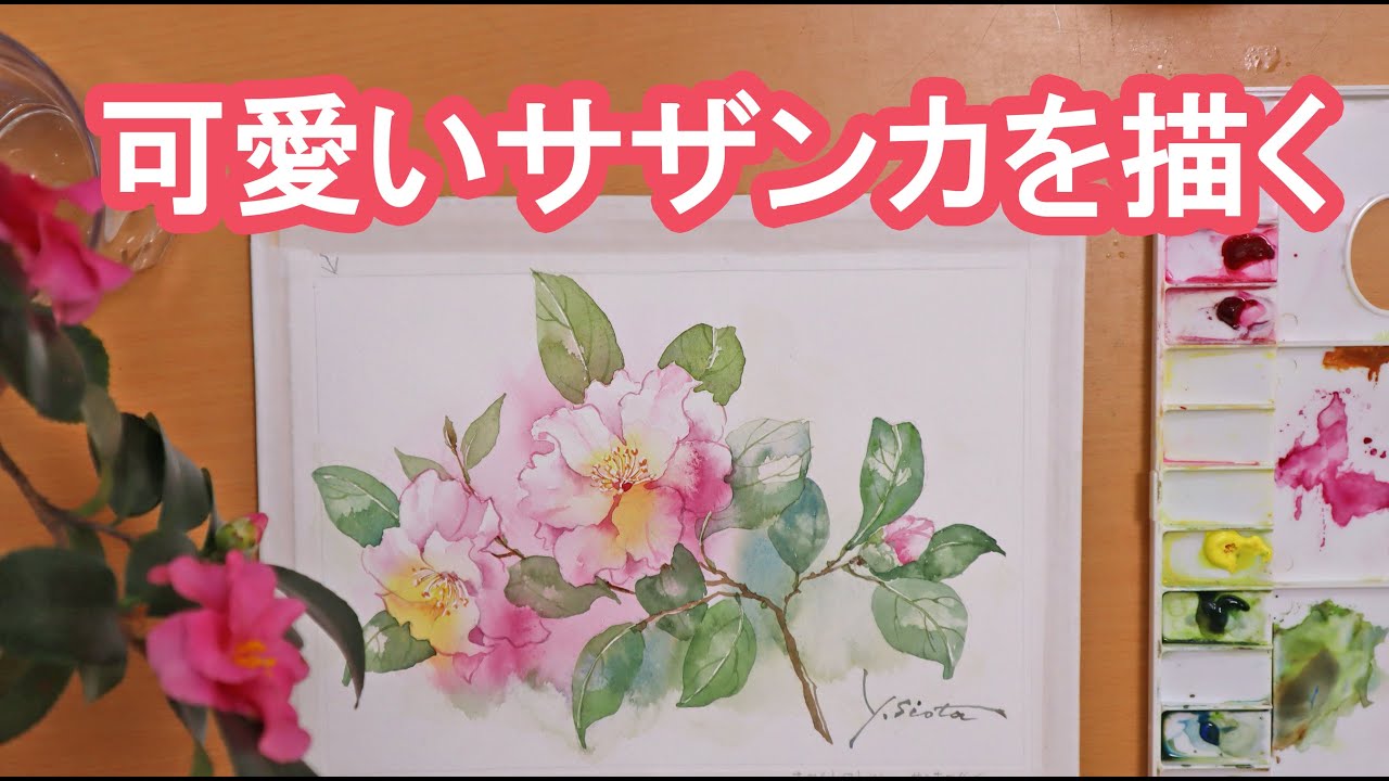 水彩画水彩画】可愛いサザンカを描く