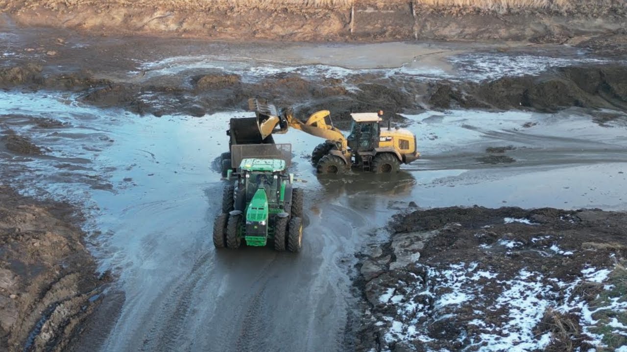 Late fall lagoon clean out- John Deere tractors hauling manure- Drone Footage!