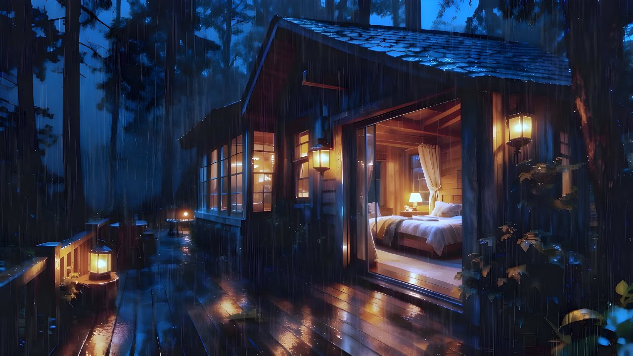 Night Rain Sounds 🌙 | Cozy Forest Cabin Ambience for Sleep