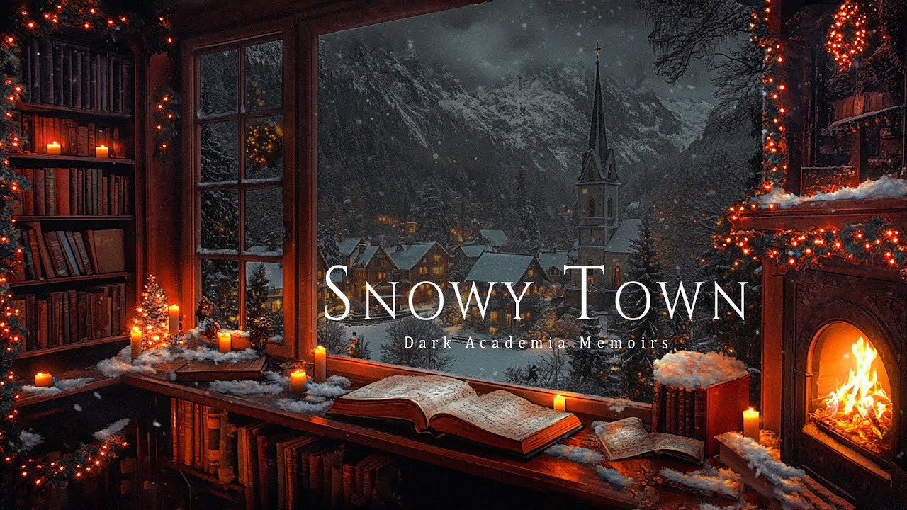 Hazy Window View Over a Snowy Cathedral Town ❄️ Dark Academia Winter Ambience for Reading & Writing