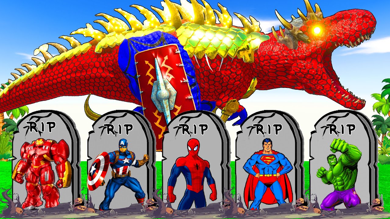 All Spiderman T-Rex vs SuperHero Dinosaurs Battle in Jurassic World - Tyrannosaurus rex Animation