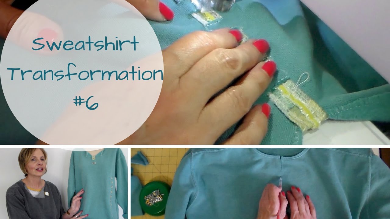 Sweatshirt Transformation #6. A Sweatshirt with Fabric Weaving and Distressed Sleeves