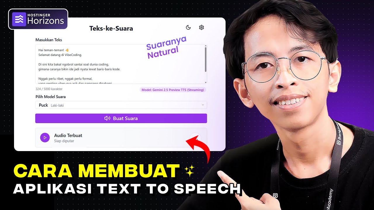 Membuat Aplikasi Text to Speech pakai AI (Vibecoding) - Horizons by Hostinger