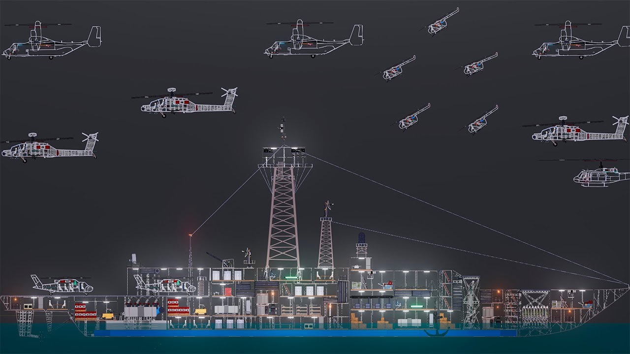 Helicopters attack warships in People Playground