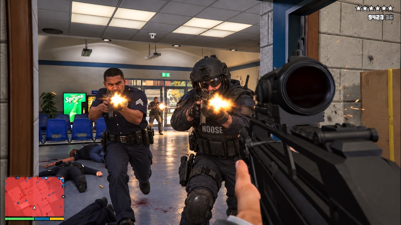 GTA 5 - First Person Police Station Shootout + Ten Star Escape