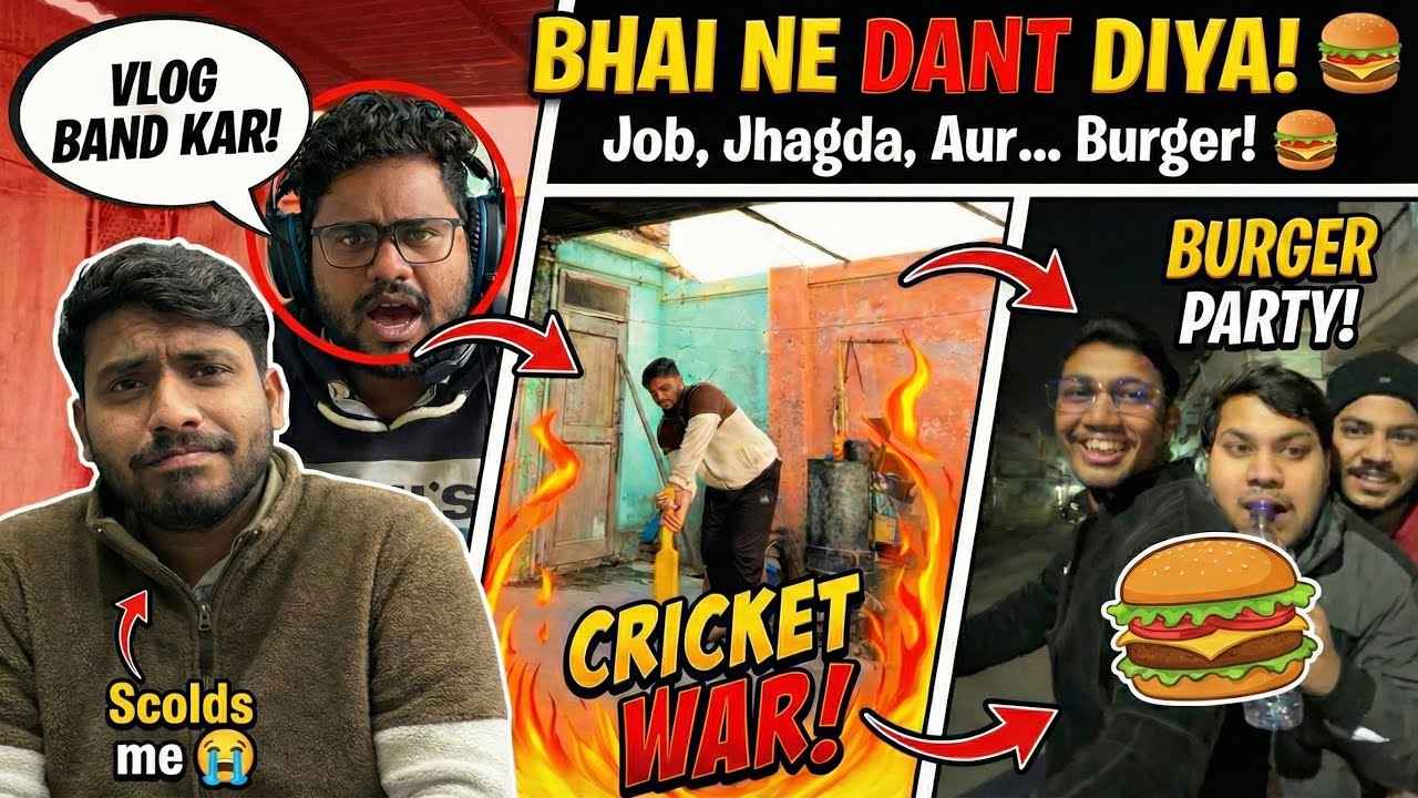 Bhai Ne Mujhe DANT Diya! 😤 Phir Hua Cricket War & Burger Party 🍔 | Full Drama Vlog | Rahul Verma