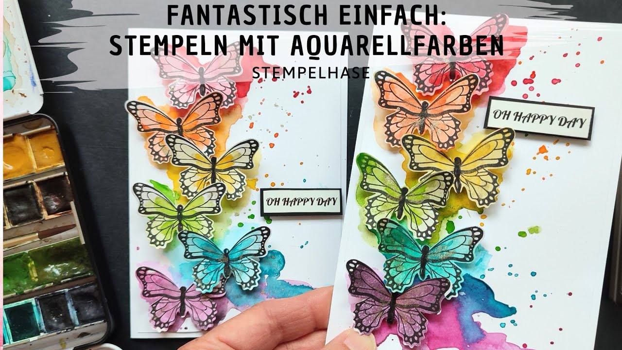 Anleitung: Stempeln mit Aquarellfarben für ein 🌈 Regenbogen-Kartenhintergrund #watercolor hacks