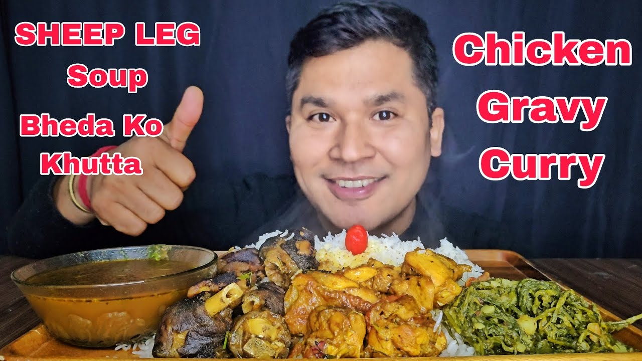 Viral Bheda Khutta SHEEP LEG soup Chicken Gravy Nepali Mukbang | Foodieajaya | Nepali Eating Show 