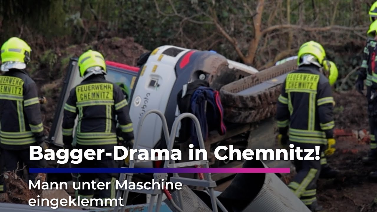 Bagger-Drama in Chemnitz! Mann unter Maschine eingeklemmt