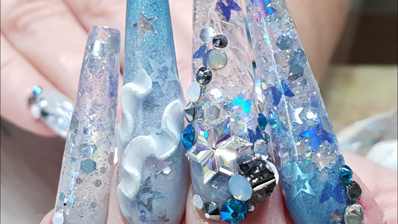 Extreme Length Acrylic Extensions - Icey Nails - Glitter & Swarovski Crystals