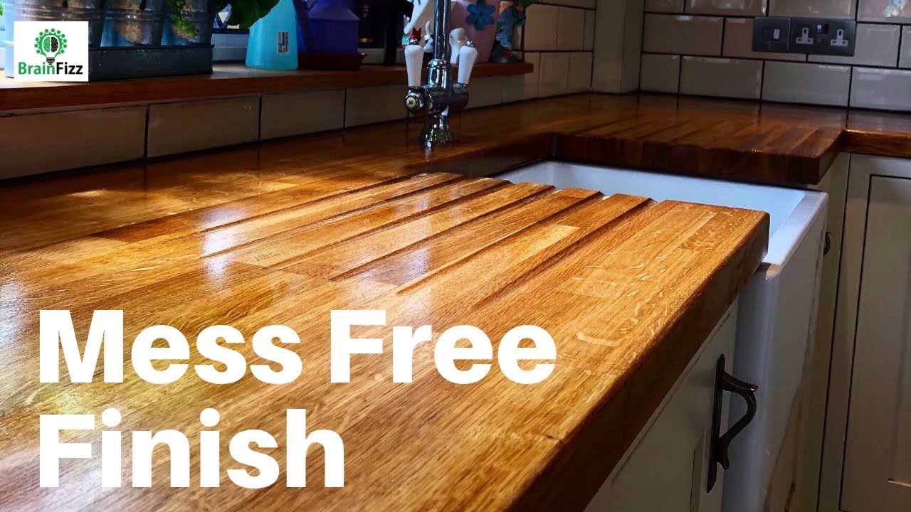 How to re finish a wooden countertop, faster, with no mess!
