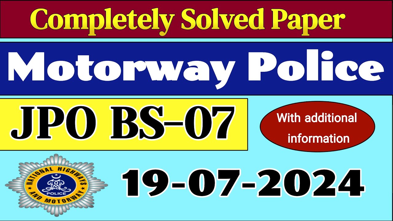 TODAY NHMP JUNIOR PATROLLING OFFICER SOLVED PAPER | JPO SOLVED PAPER 19-7-2024 | PPSC