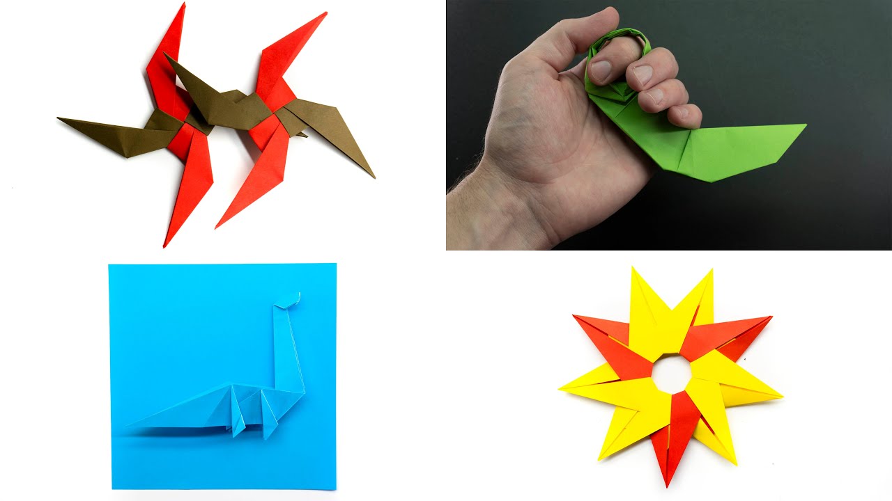 Cómo hacer una estrella ninja, un karambit o un dinosaurio de papel. Origami.55