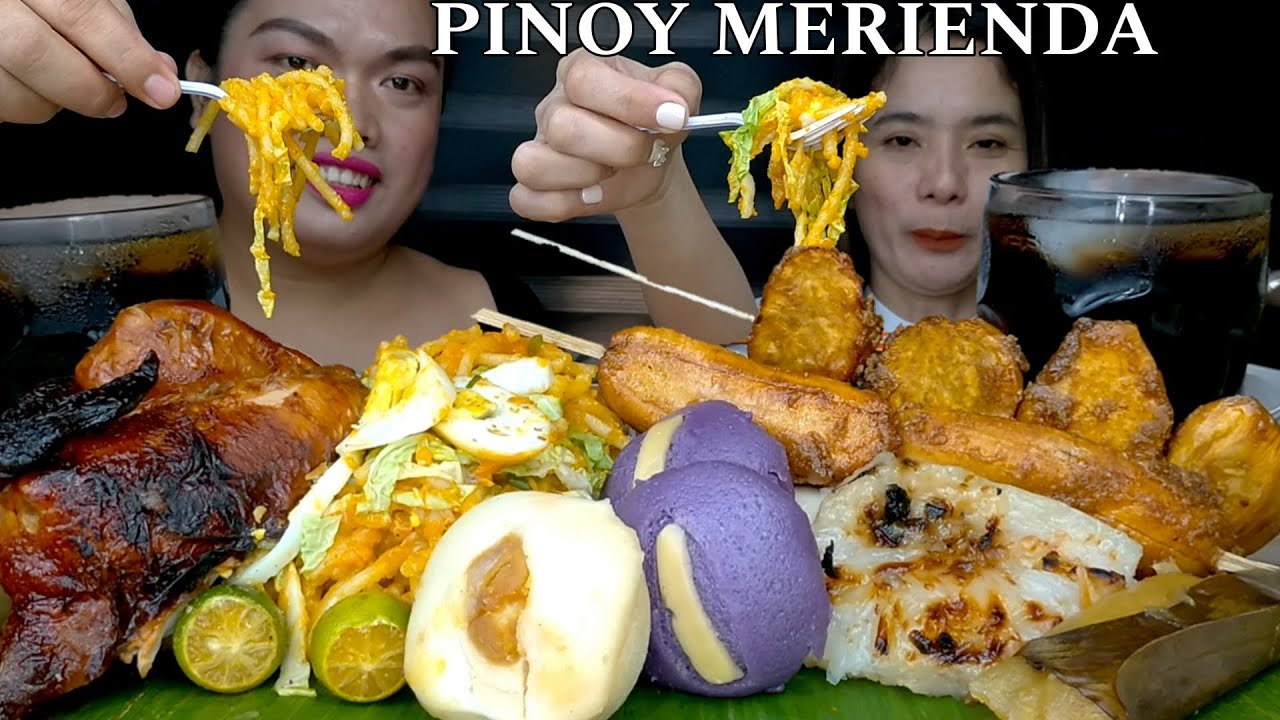 PANCIT MALABON PINOY KAKANIN LECHON MANOK BANANAQUE CAMOTEQUE | PINOY MERIENDA MUKBANG | MUKBANG PH