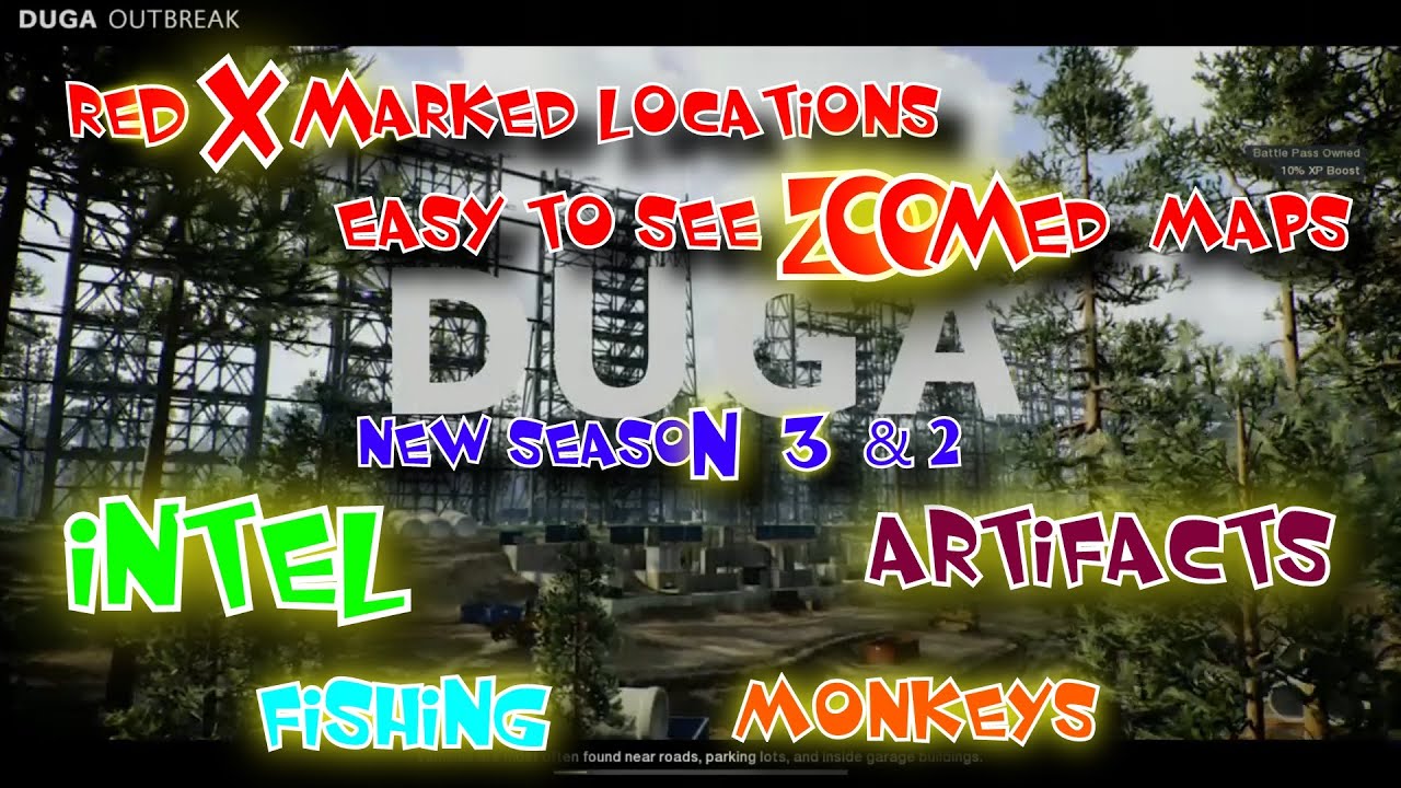 DUGA SEASON 3 & 2 INTEL, ARTIFACTS, MONKEYS, FISHING, RED X LOCATION, ZOOMED MAP OUTBREAK ZOMBIES