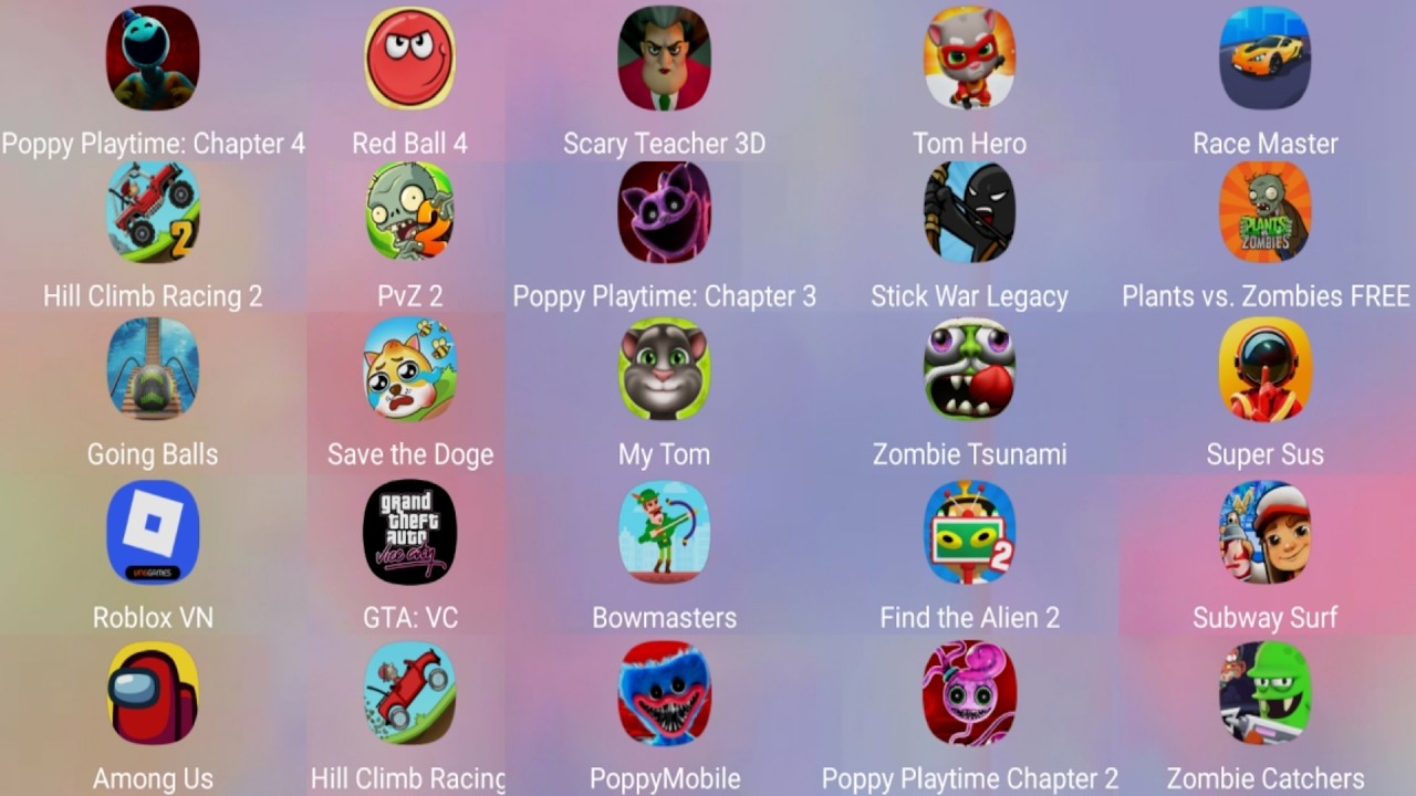 Poppy Playtime: Chapter 4, 2, Red Ball 4, Scary Teacher 3D, Tom Hero, Race Master, Hill Climb Racing