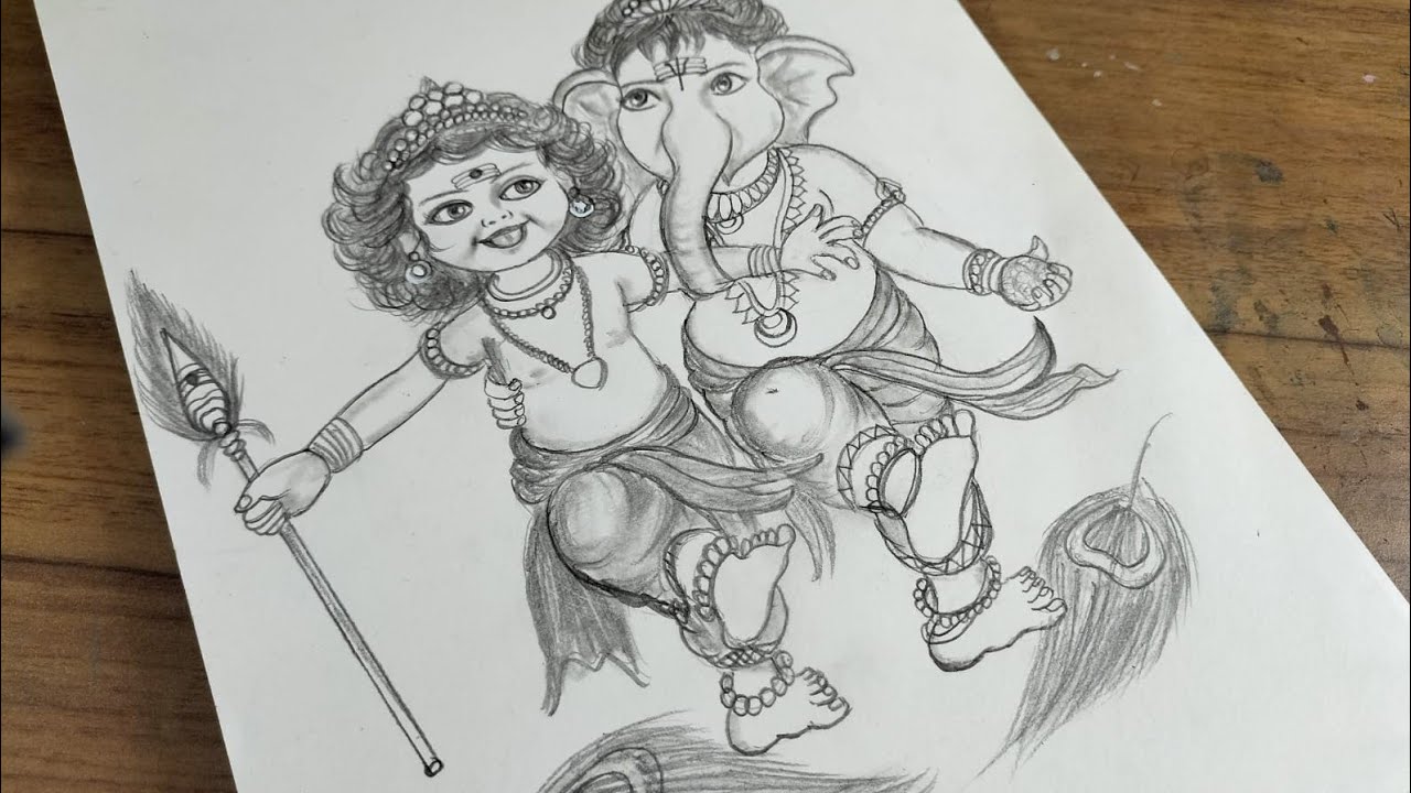 Murugan and vinayagar pencil drawing