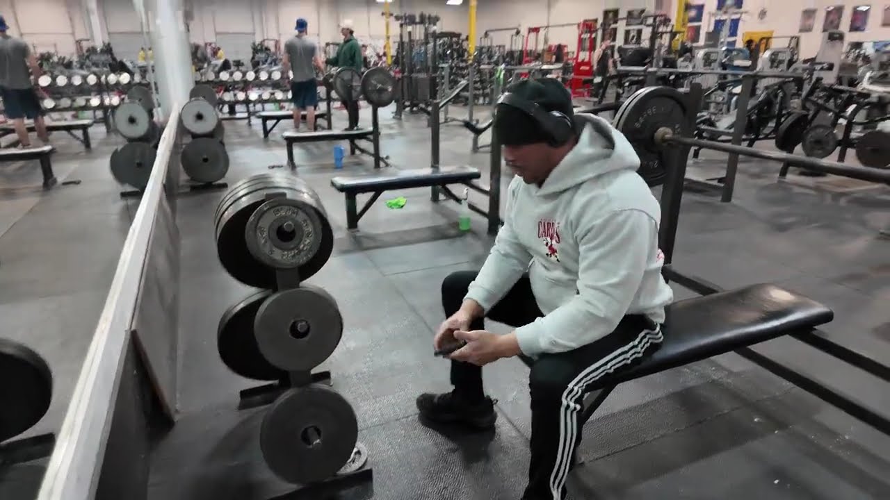 Getting a good chest workout in a packed gym!