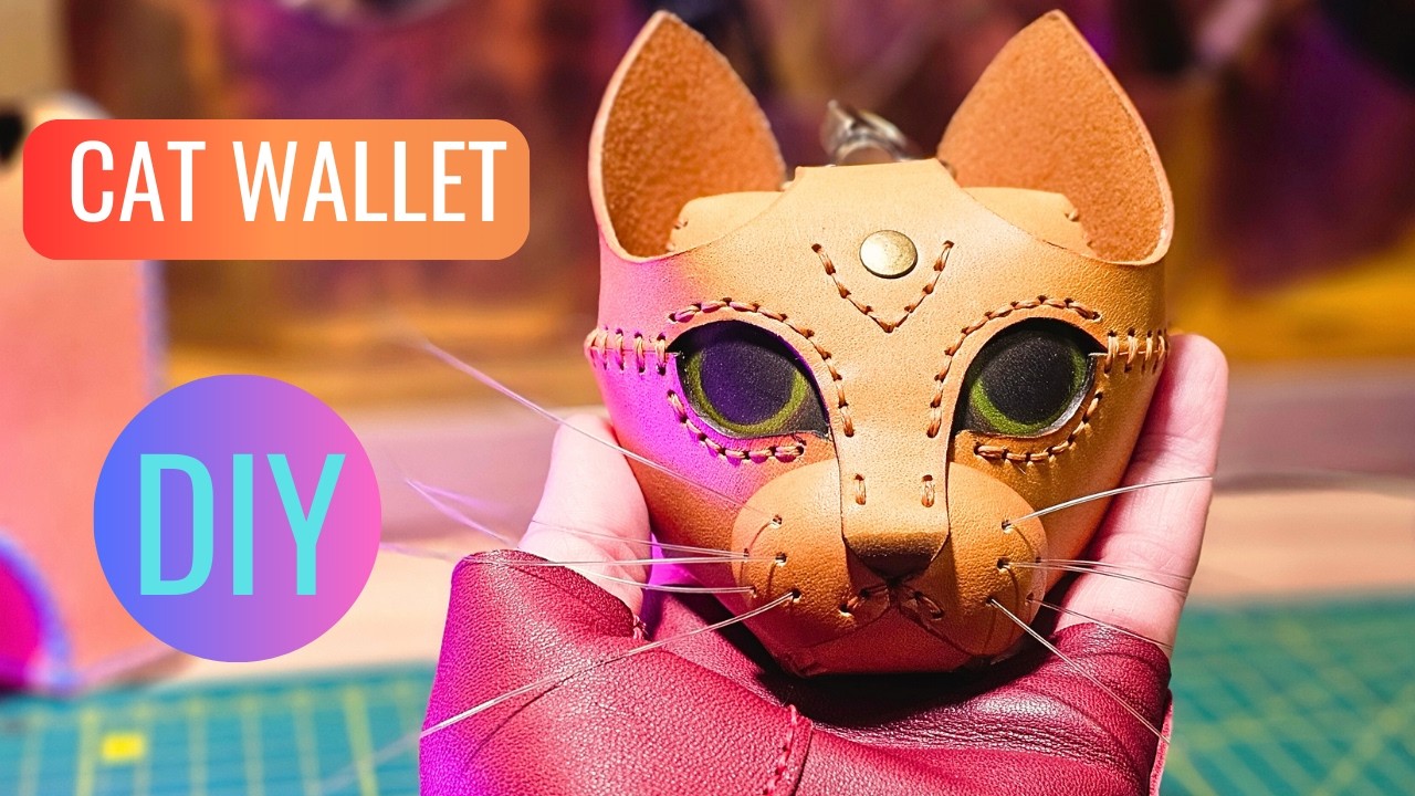 Creating a Handmade Leather Cat Wallet with Detailed Sewing - Leathercraft