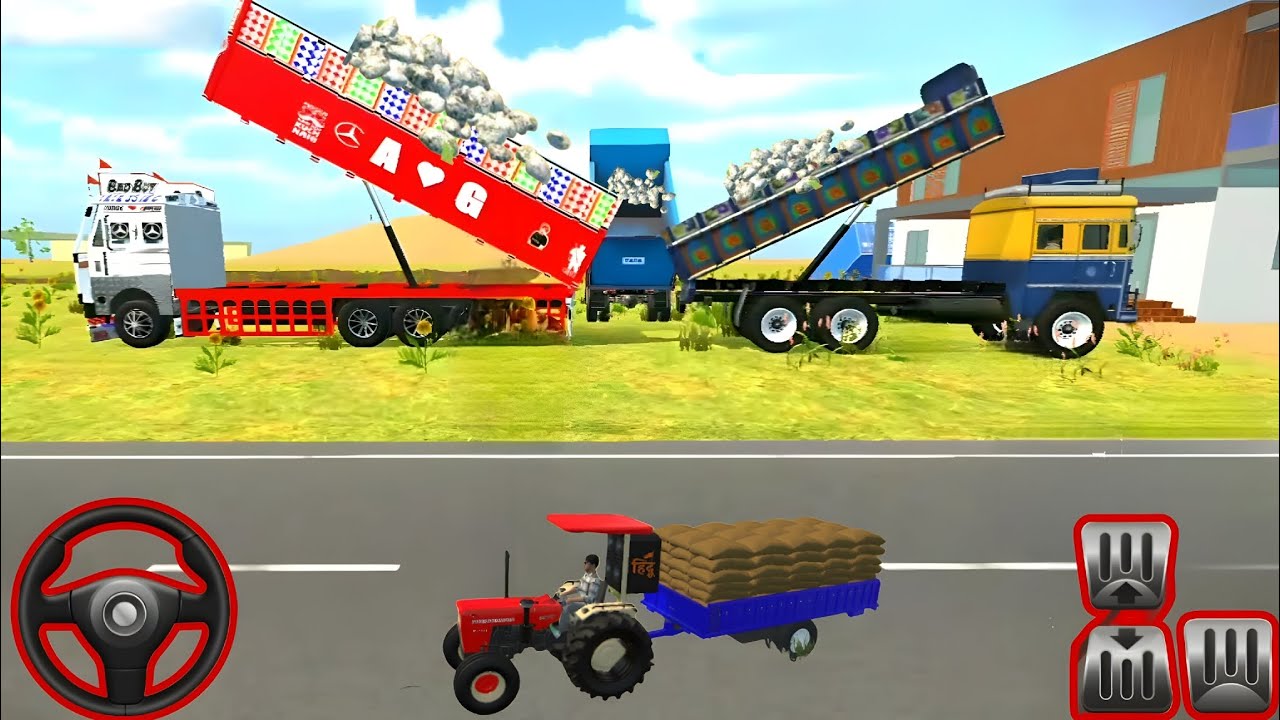 🛣️ 3tractos loaded inside stones from JCB | heavy loading challenge in game 💥 #tractor #jcb #truck 