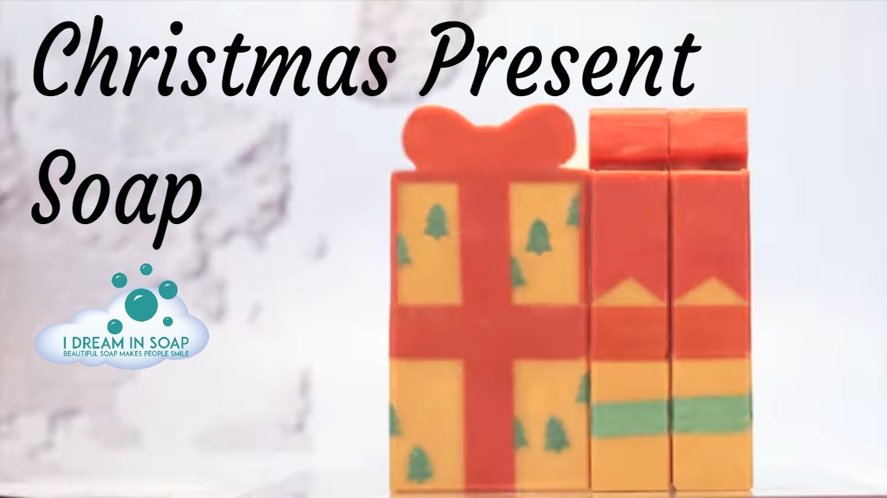 Cold process Christmas soap making. Christmas present soap.