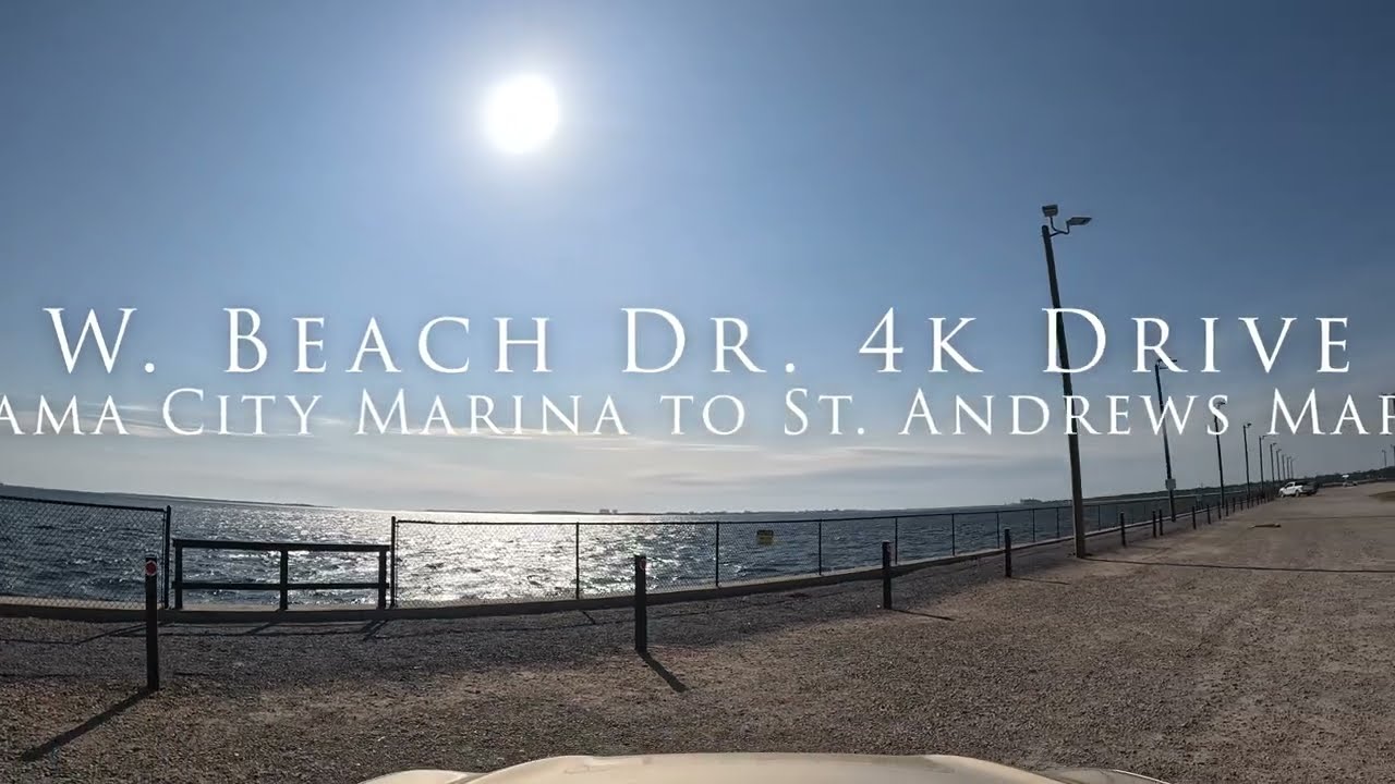 4K Drive Panama City, Florida W Beach Drive PC Marina to St Andrews Marina with GPS map details