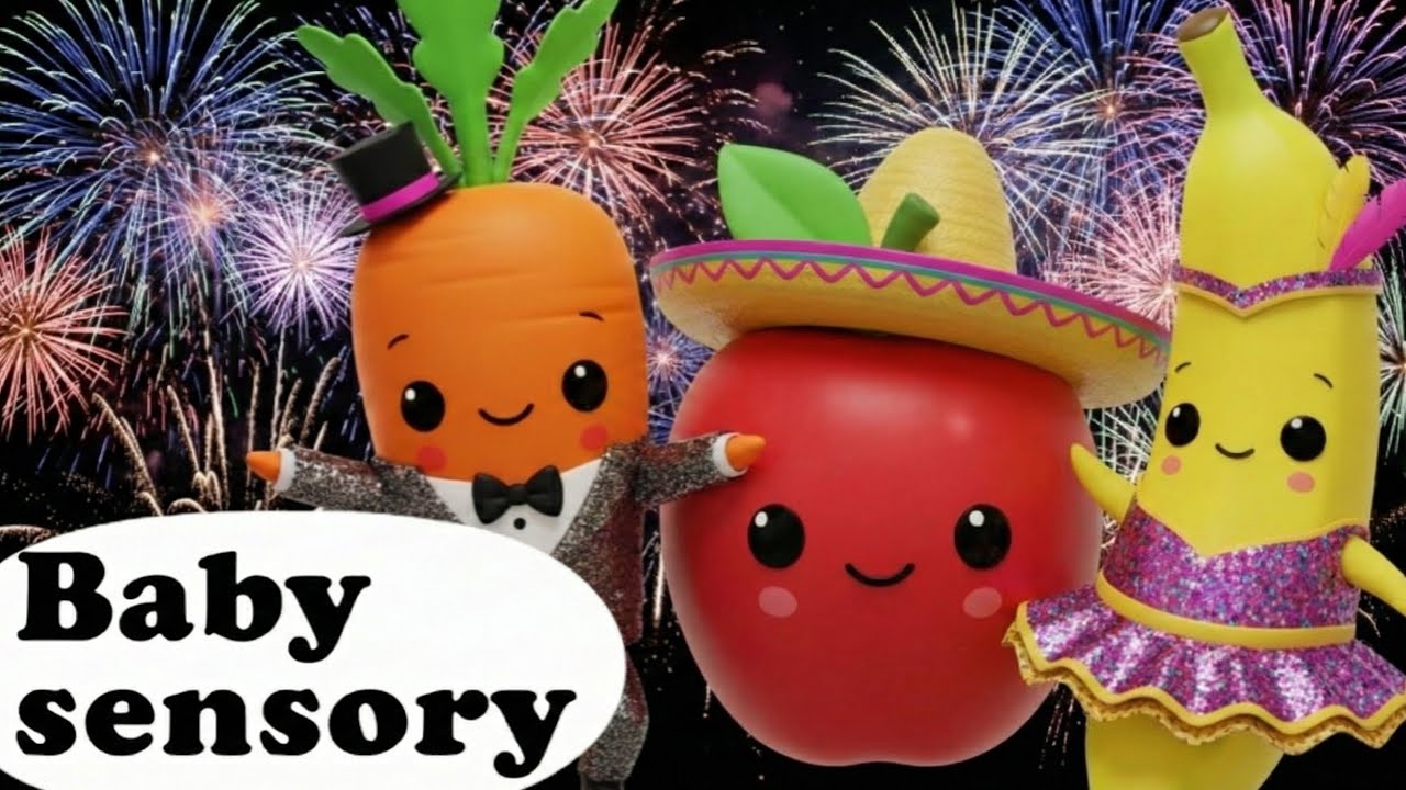 Fun Fruit Dance Party for Babies! 🍎🥦 High Contrast Sensory Video (Hey Bear Sensory Style)