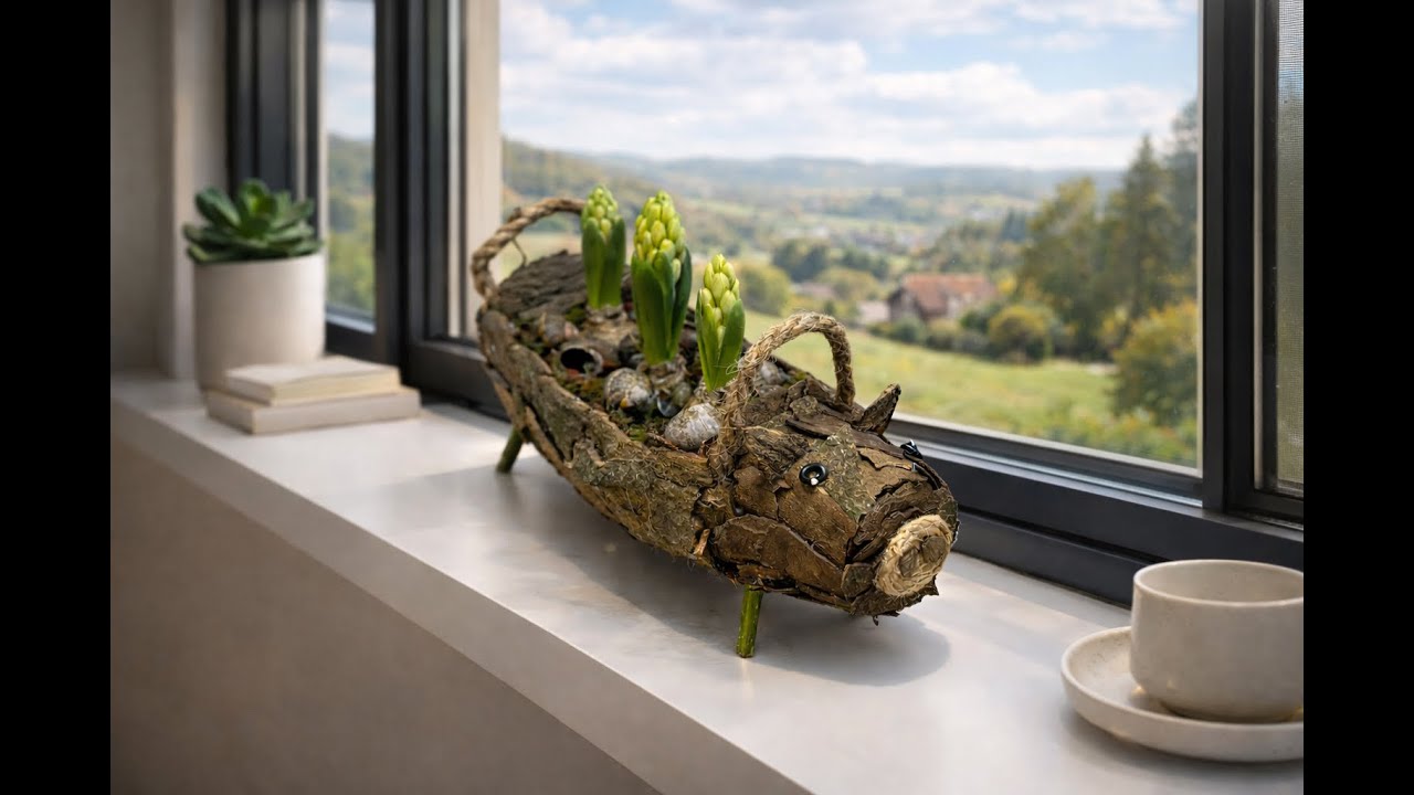 DIY Kunst-Blumentopf „Schweinchen“ aus natürlichen & recycelten Materialien