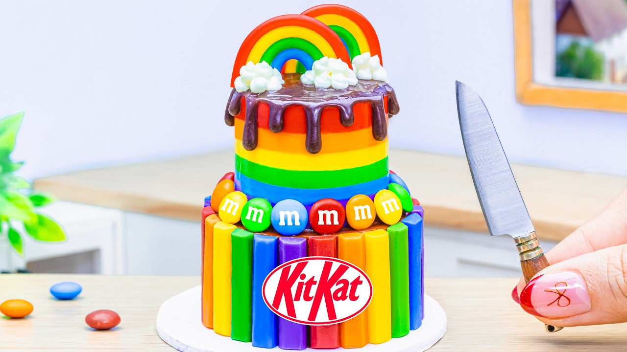 Yummy Rainbow Cake Recipe – Perfect Tiny KitKat Chocolate Drip Cake Decorating🌈| Dreamy Cake