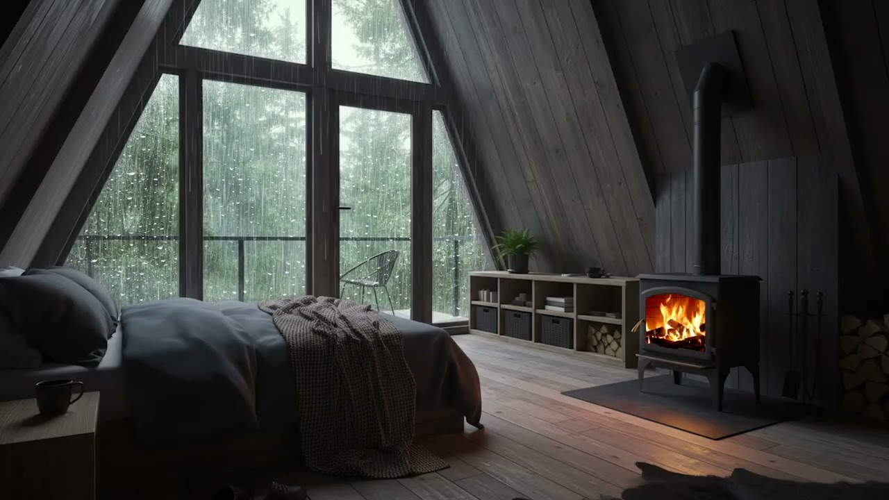 Cozy Fireplace & Gentle Rain 🌧️ Calm Night for Deep Sleep