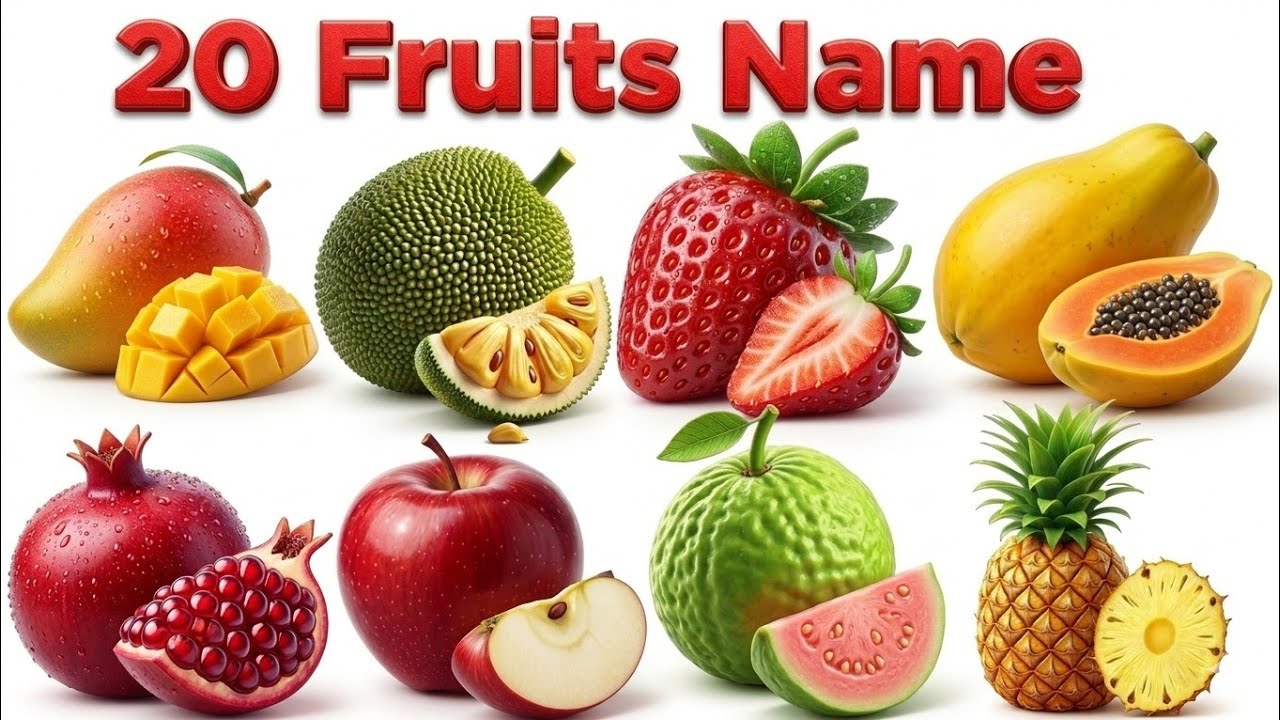 फलों के नाम | 20 Fruits Name for Kids | Learn Fruit Names in English with Pictures and Fun 