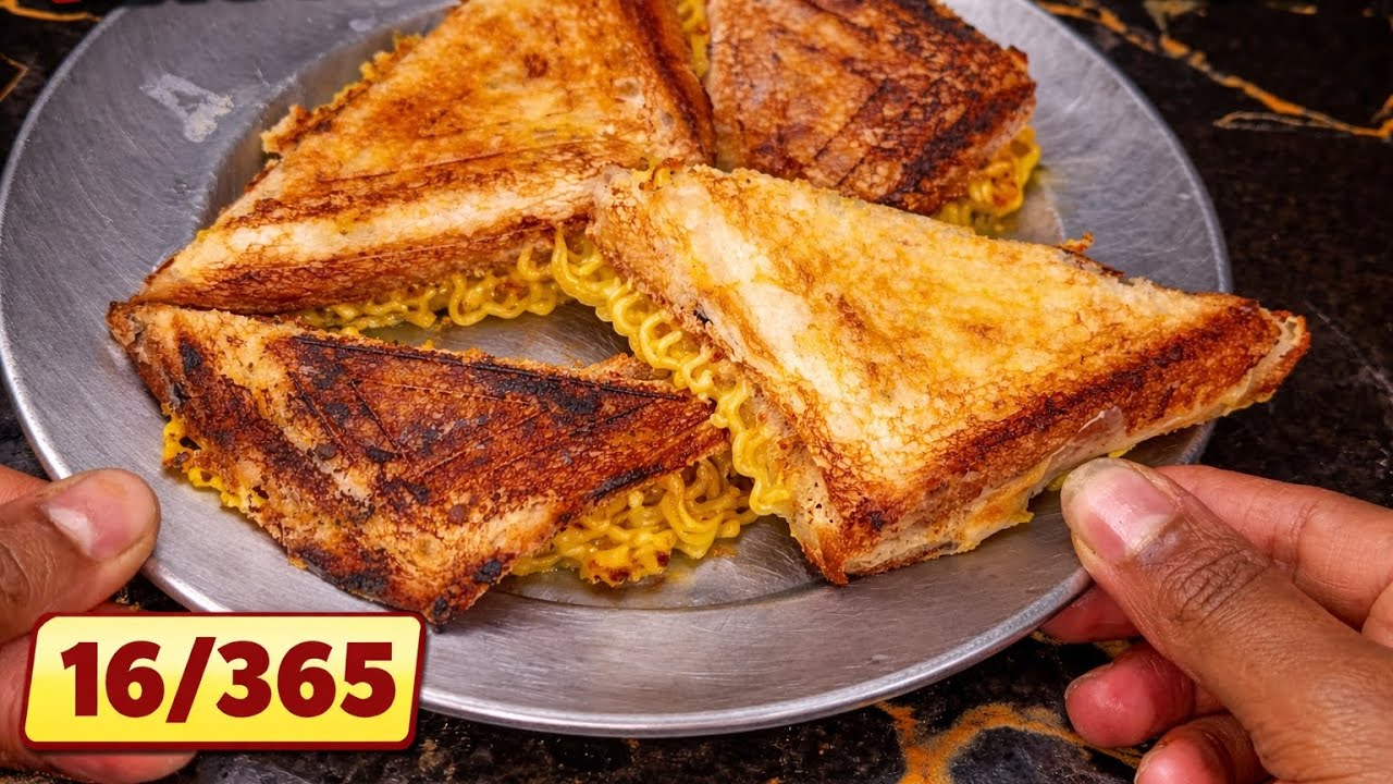 Maggi Cheese Sandwich 😍 | Crispy & Cheesy | Day 16/365| #cheesesandwich