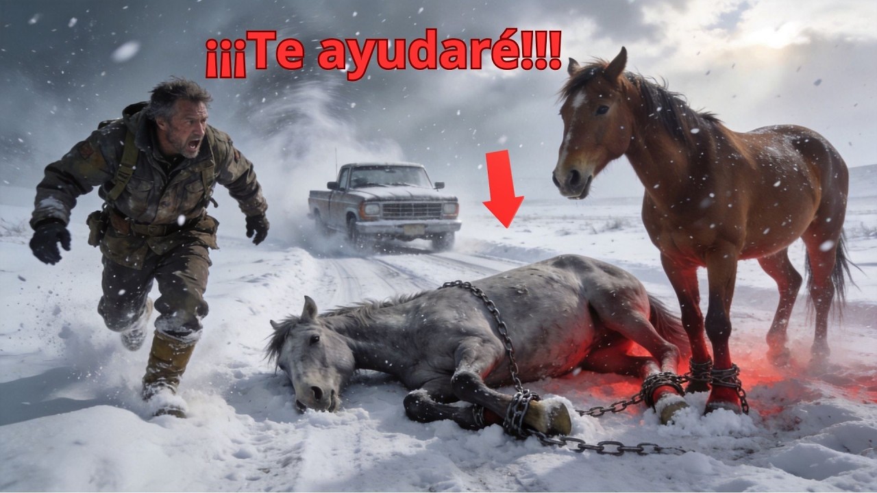 Un veterano encontró dos caballos mustang encadenados en una tormenta de nieve.#caballos #historia