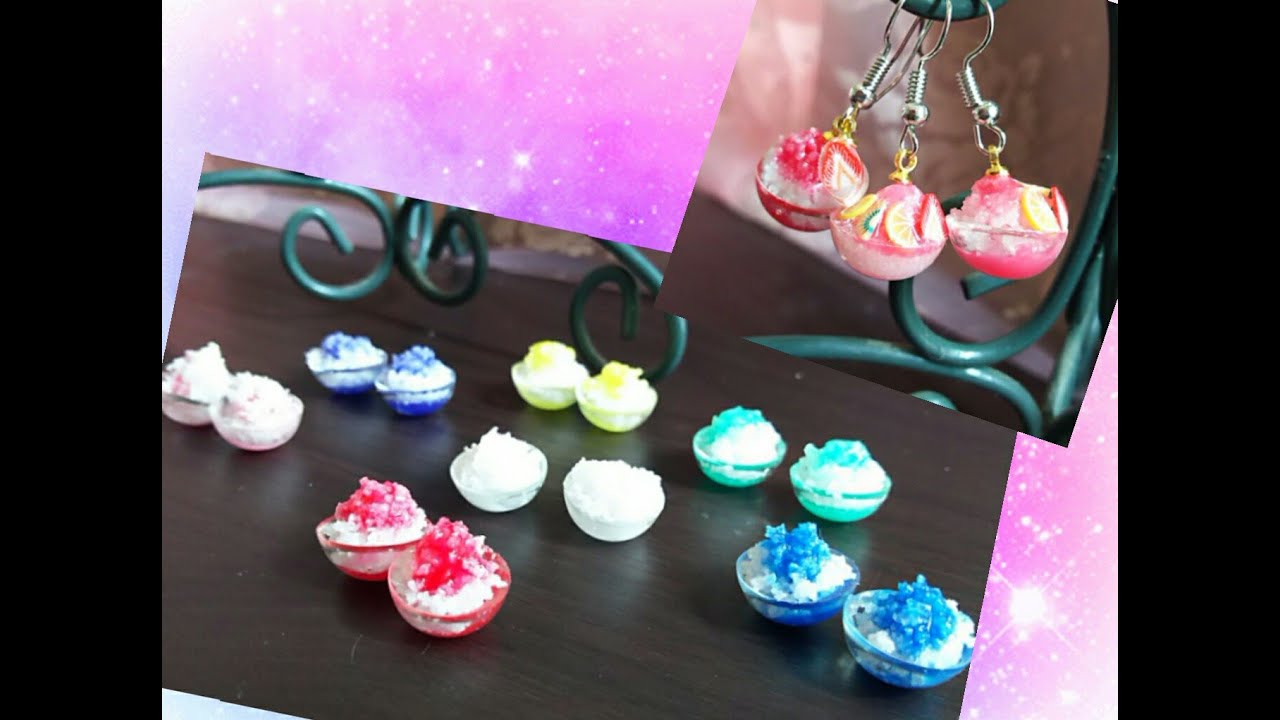 【UVレジン】かき氷ピアス作ります❤ shaved ice flavored with strawberry syrup