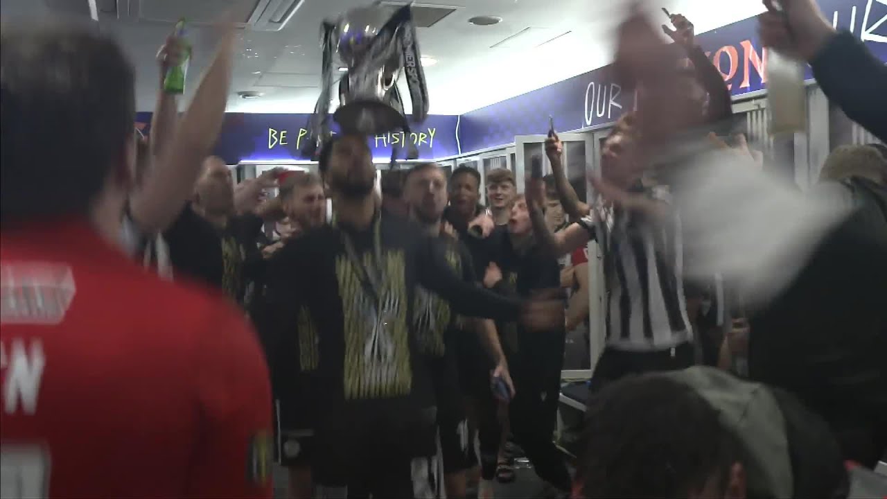 St. Mirren's dressing room celebrations after winning the Premier Sports Cup