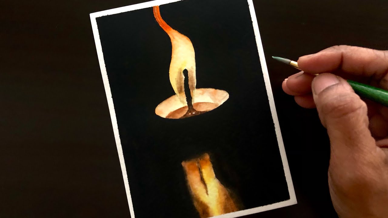 Painting Realistic Tea Light Candle Flame Watercolor: Detailed Step By Step Watercolor Process Video