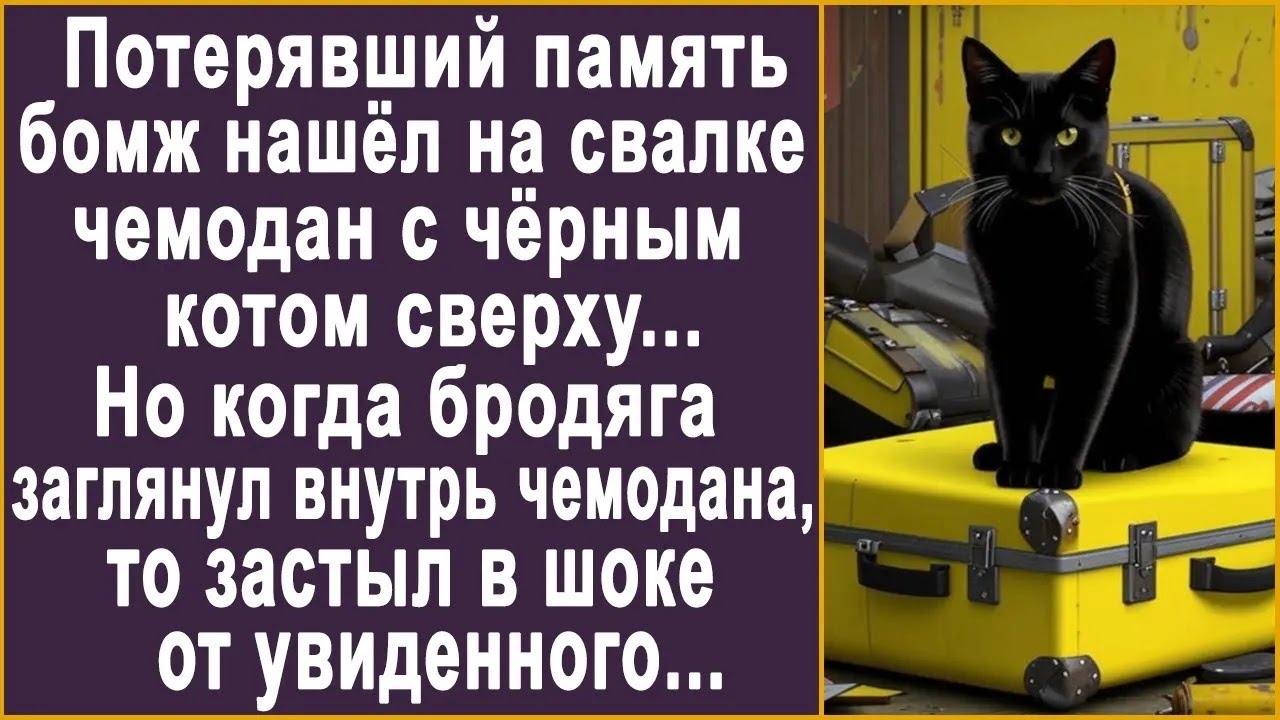 Бродяга нашёл на свалке чемодан с чёрным котом сверху  Но когда он заглянул внутрь чемодана