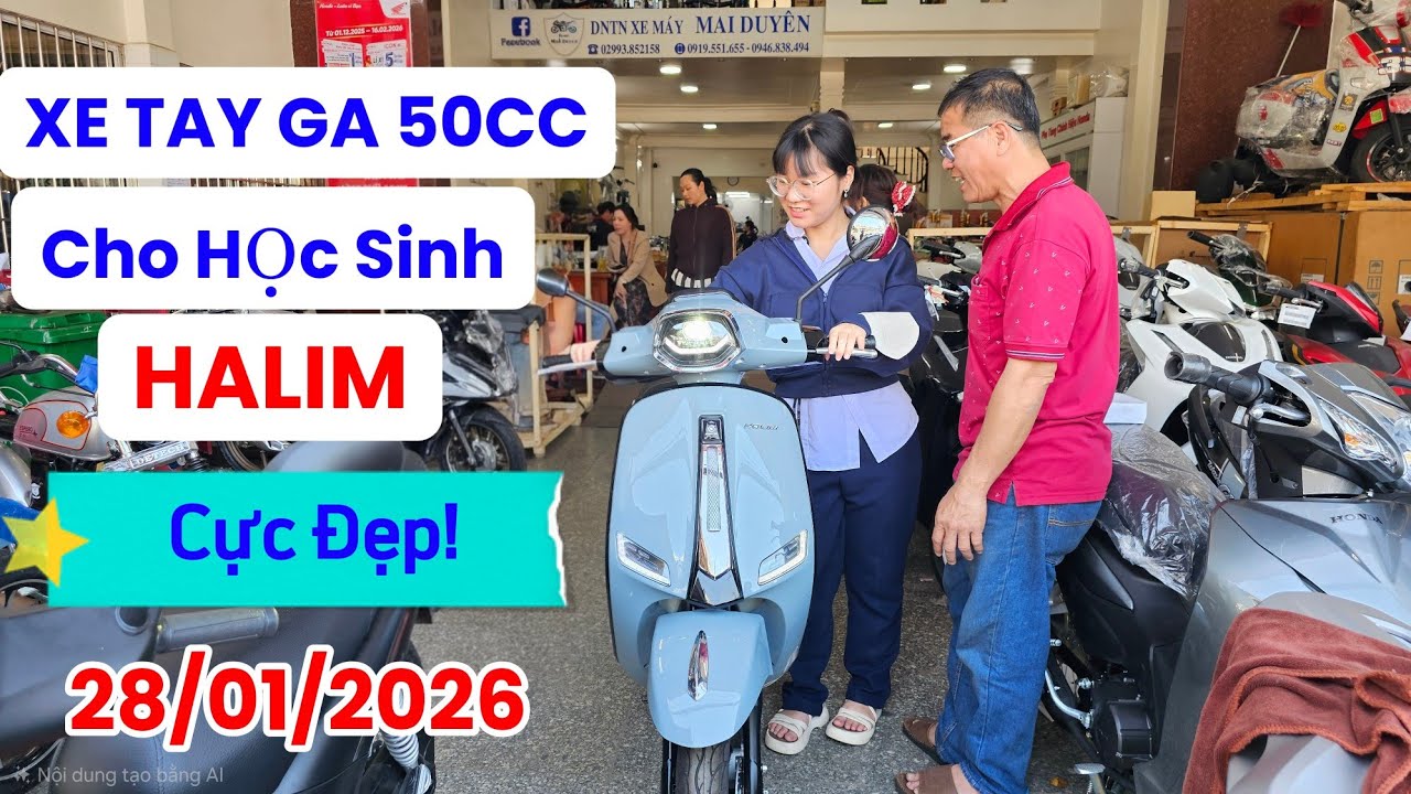 Xe tay ga 50cc mới nhãn hiệu HALIM tuyệt đẹp + giá bán ngày 28/01. Khải Phạm #halim #50cc #hocsinh 