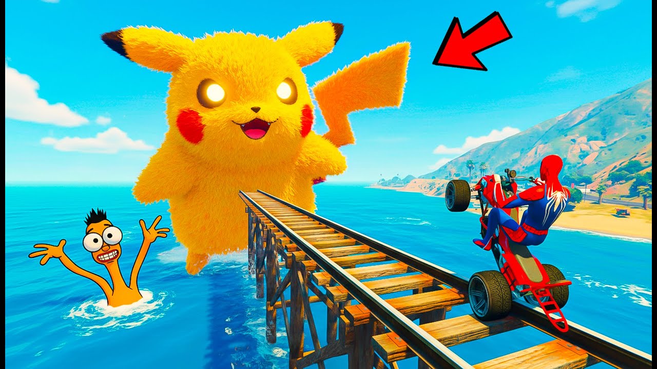 SPIDER-MAN & TUNG TUNG TUNG SAHUR vs CRAZY PIKACHU on RAINBOW SPIDER BRIDGE | GTA V