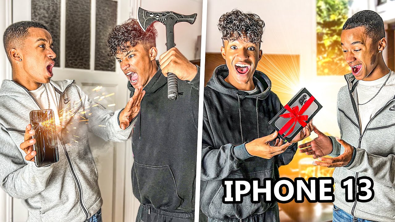 CASSER LE TÉLÉPHONE DE MON PETIT FRÈRE ET LUI OFFRIR L'IPHONE 13 !