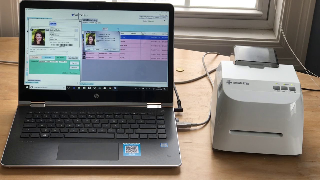 Visitor Badge printing on the IJ25c Color Label Printer from Addmaster & HP