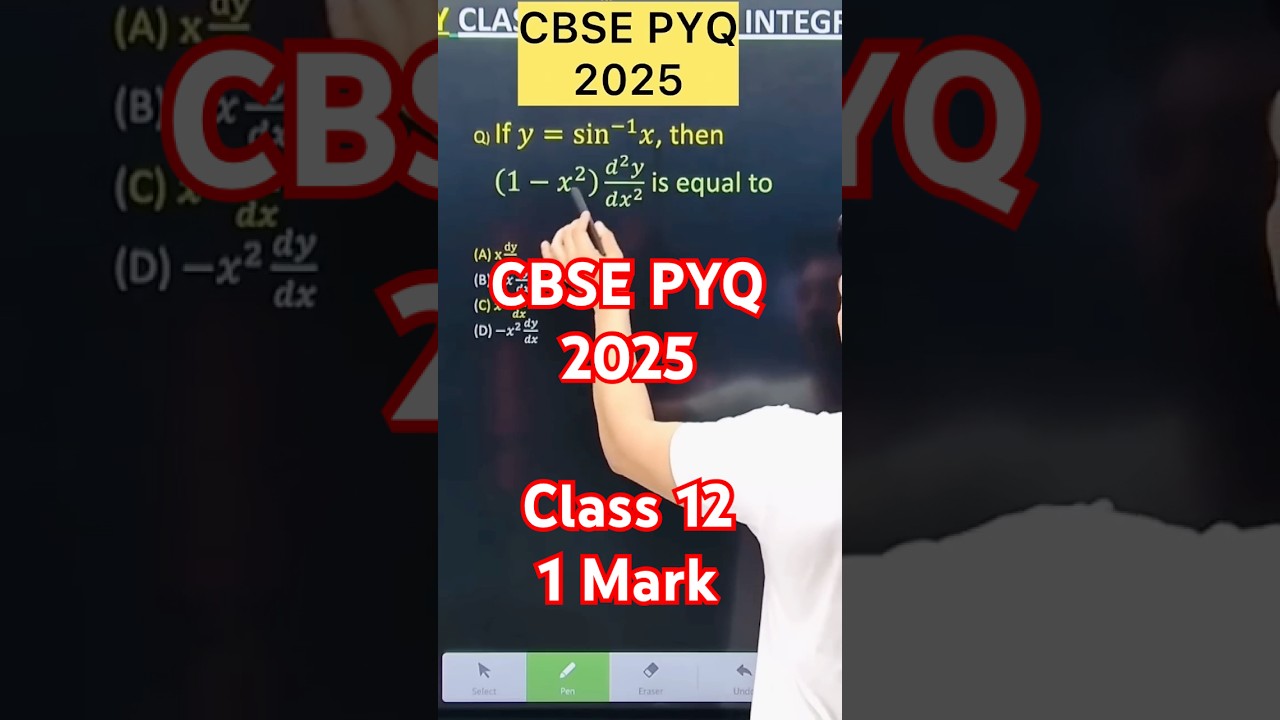 Q) If 𝑦=sin^(&minus;1) 𝑥, then (1&minus;𝑥^2 ) (𝑑^2 𝑦)/(𝑑𝑥^2 ) is equal to #differentiation #cbse2027 #cbs