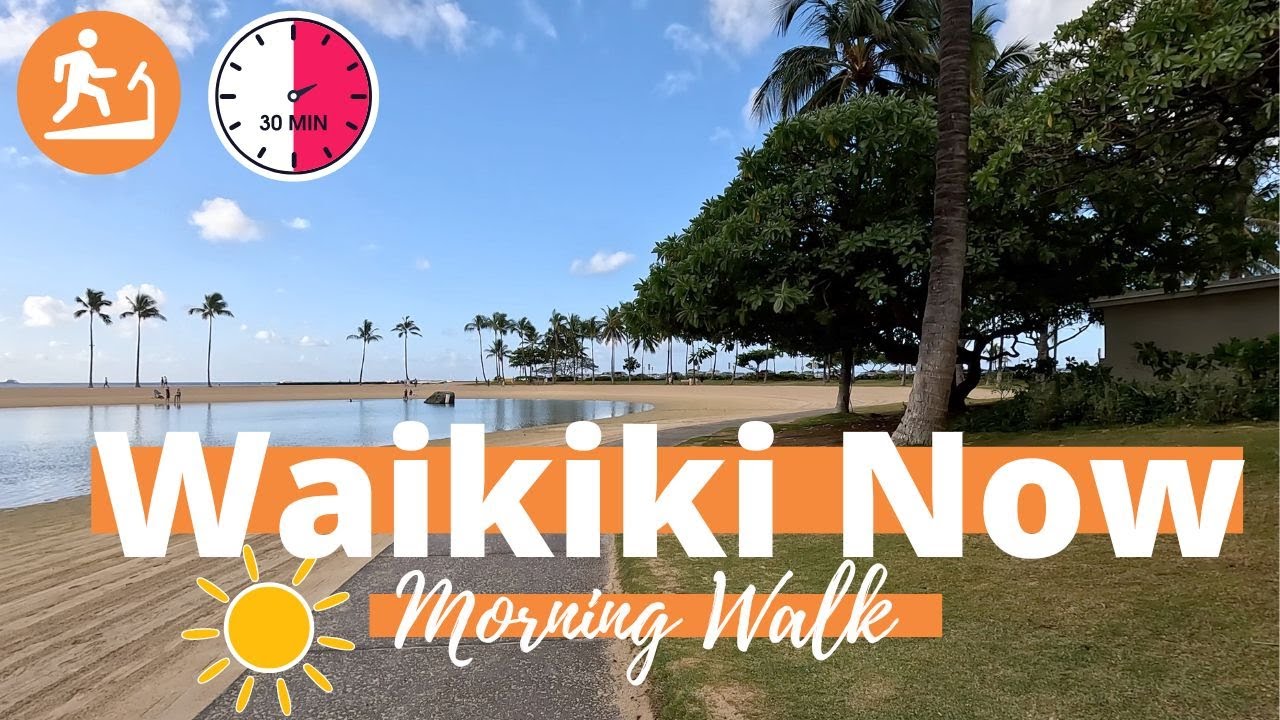 WAIKIKI NOW (2024) | 4K Morning Walk + Ocean Sounds [Current: 74°F/23°C] #treadmillwalk | OAHU